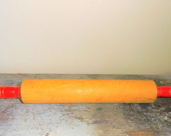 Antique Vintage Rolling Pin - Red