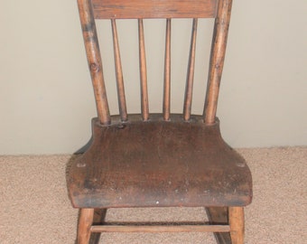 Early Antique Primitive Child Wood Plank Rocking Chair