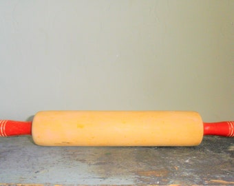 Antique Vintage Rolling Pin - Red