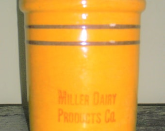 Antique Early Yellowware Beater Jar / Crock - Rare Advertising