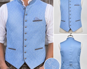 Men's Blue Trachten Vest: Bavarian Style, Mandarin Collar, Oktoberfest Outfit