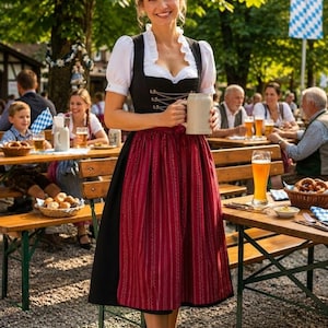 beer festival dress Yesfashion Womens Beer Festival Dirndl Dress 3-Piece Set, Floral Lace-Up Dress with Off-Shoulder Blouse and Green Apron, Women's, Size: 2XL