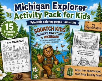 Michigan Explorer Activity Pack | Kids Coloring Pages, Road Trip Games (PDF)