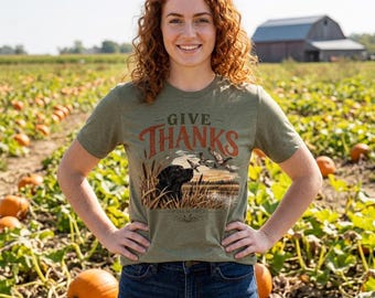 Christian Duck Hunting Shirt, Give Thanks, Black Lab and Mallards, Psalm 107:1