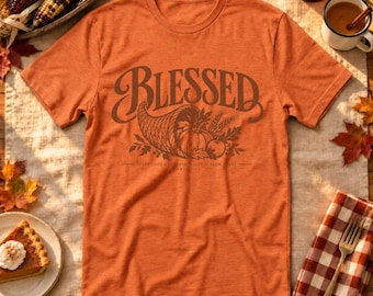 Blessed Christian Thanksgiving Shirt, James 1:17, Harvest Wheat and Autumn Leaves