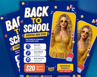 Flyer-Vorlage für den Schulanfang | Termin-Flyer für Friseursalons | Werbung für Schönheitssalons | Bearbeitbarer Instagram-Flyer | A4-Vorlage
