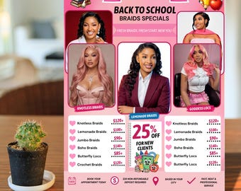 Flyer-Vorlage für Schulanfangsfrisuren | Canva-Vorlage für Friseursalon-Flyer | Werbung für Schönheitssalons in Pink | Bearbeitbarer Social-Media-Flyer