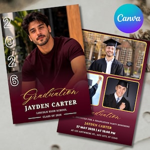 Male Graduation Invitation template |Senior Grad Announcement| Boy Card Digital Photo Grad Party digital Invite Class of 2026 Canva template