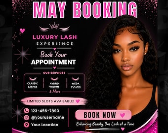 Mai Gästebuch| Muttertag Luxus Lash Buchung Flyer Vorlage | Lash Tech Instagram Post, Canva Vorlage | Bearbeitbarer Schönheits-Salon-Flyer