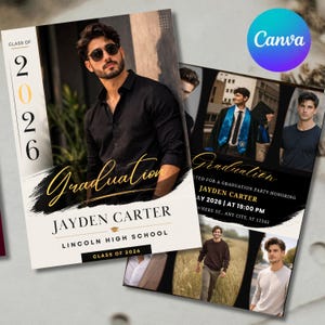 Male Graduation Photo Card 2026 | Graduation Party Invitation Card Modern Minimalist Grad Invitation Template | Canva Editable Announcement
