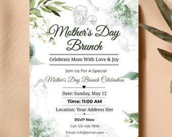 Muttertag Brunch-Einladung Vorlage, Muttertag Party einladen, Muttertag Mittagessen einladen, Sofortiger Download Canva Vorlage