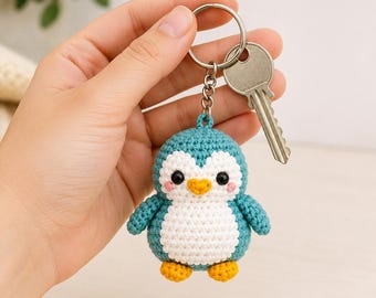 Amigurumi-Pinguin-Schlüsselanhänger-Anleitung (PDF), niedliches Pinguin-Schlüsselanhänger-Tutorial, einfache Häkelanleitung für Anfänger, sofortiger digitaler Download