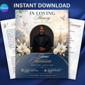 Funeral Program Template, Bifold Obituary Template Canva, Celebration of Life Program, Memorial Service Booklet, 8 Page Funeral Pamphlet