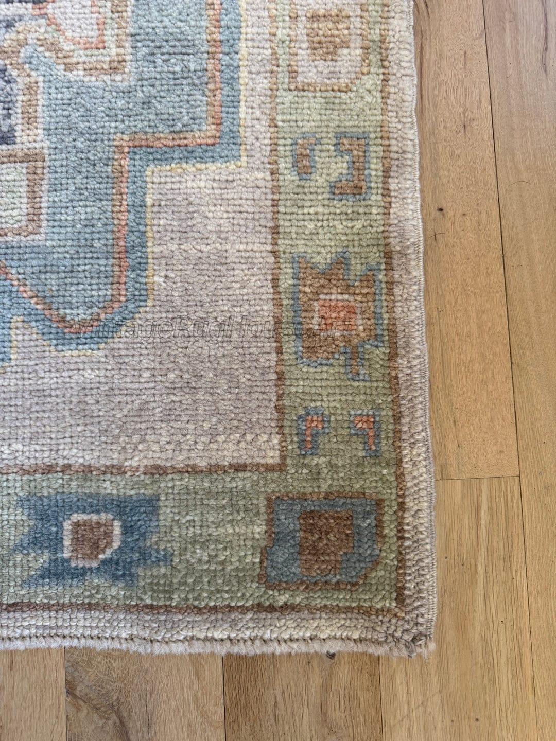 Hand Rummer Beige Blue Sage Green Oushak Hand-knotted Runner,2.5x8,2.5x12 Vintage ...