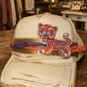 Vintage Clemson Tigers Distressed Trucker Hat Handmade Gameday Boutique Cap