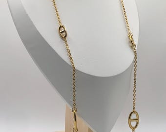 Vergoldete Gliederkette im maritimen Stil, 80 cm – trendige Damenkette – Sautoir-Kette aus Edelstahl – Geschenkidee – Y-förmige Kette – Krawattenkette – lange Kette