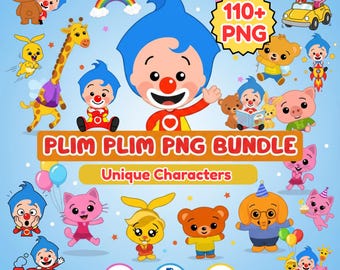 Plim Plim Clipart Bundle +110 images PNG, digital stickers, instant digital download, water background, the PLIM PLIM clown and his friends
