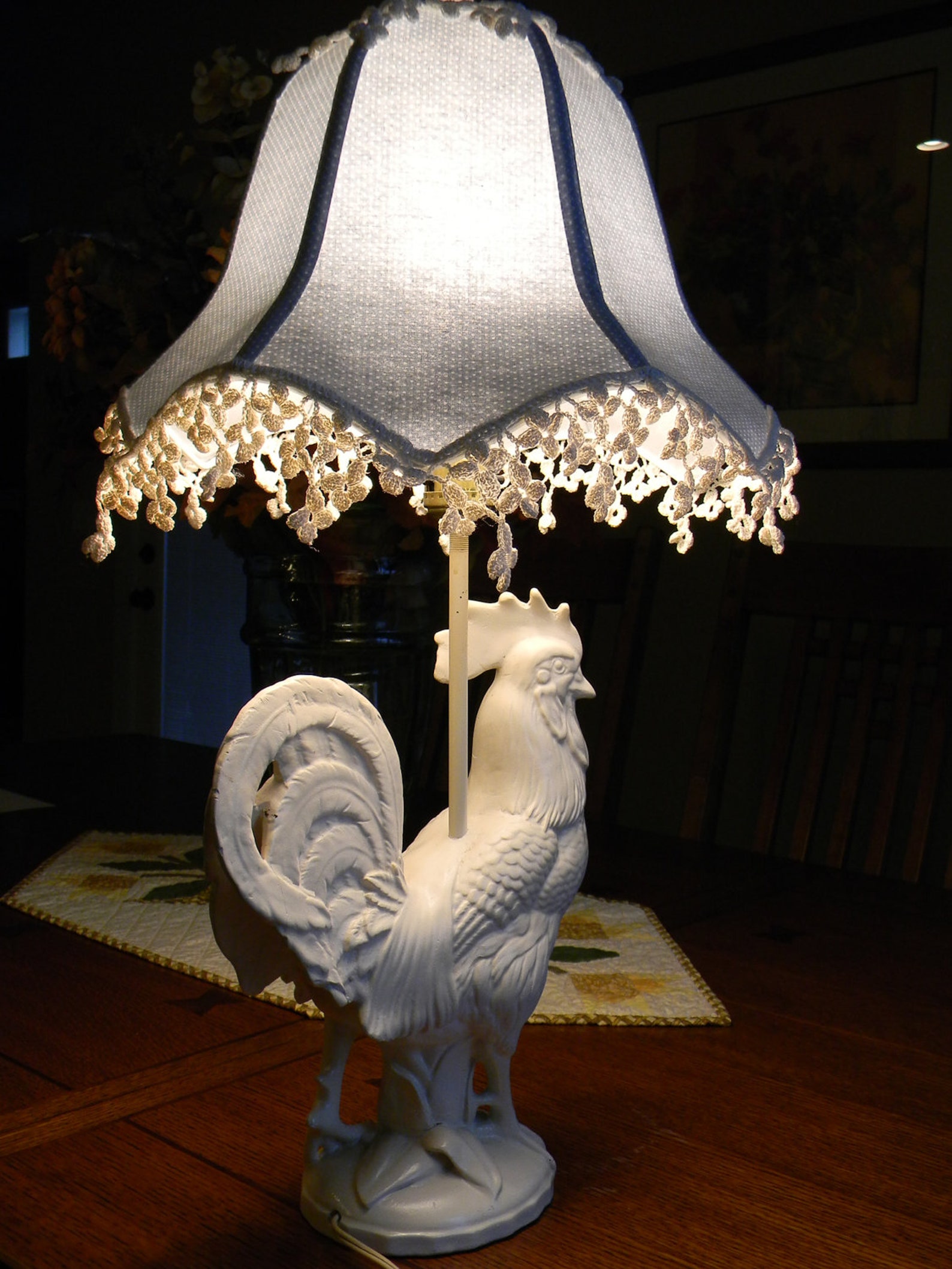 Price Reduced Vintage Rooster Lamp with Shade Antique Lamp Etsy