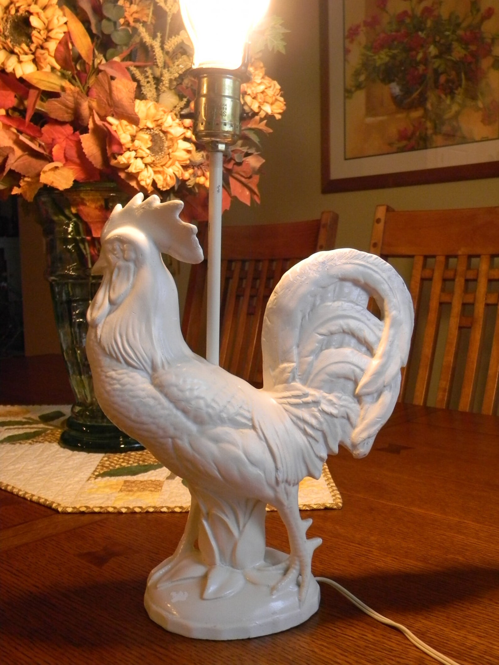 Price Reduced Vintage Rooster Lamp with Shade Antique Lamp Etsy