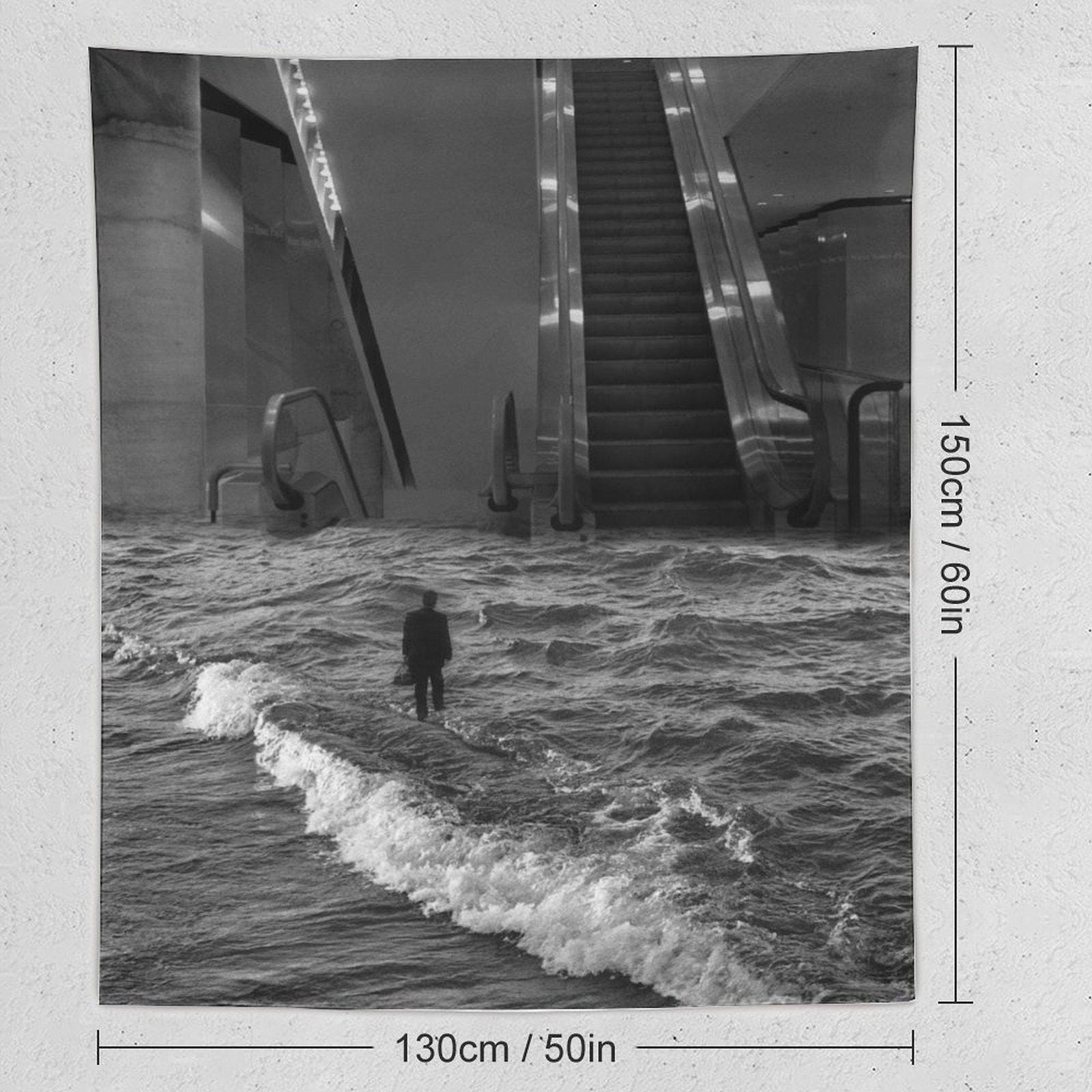 Scott Mutter Surreal Flooded Escalator Tapestry, Black White Moody