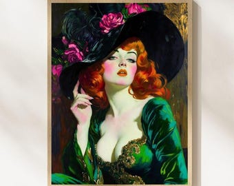 Vintage Redhead Glamour Print Tretchikoff Inspired Retro Kitsch Wall Art