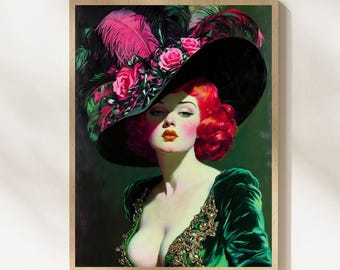 Vintage Redhead Glamour Print Tretchikoff Inspired Hollywood Regency Wall Art
