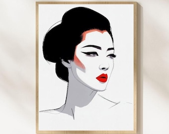 Imprimé à lèvres rouge geisha style Patrick Nagel
