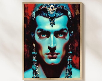 Vintage Glam Portrait Wall Art Bold Colour Retro Statement Elegant Female Artwork