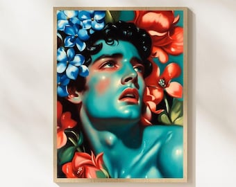 Art mural surréaliste surréaliste avec des fleurs