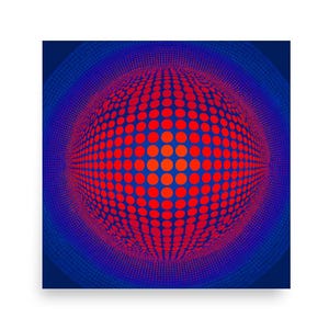 Op Art Print – Blue Red 3D Geometric Sphere Optical Illusion Wall Art
