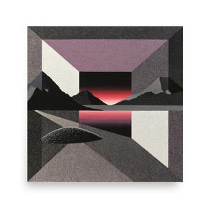 Retro Geometric Op Art Print – Purple Red Abstract Landscape Optical Illusion