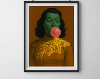 Green Lady Bubblegum Pop - Impression kitsch rétro style Tretchikoff