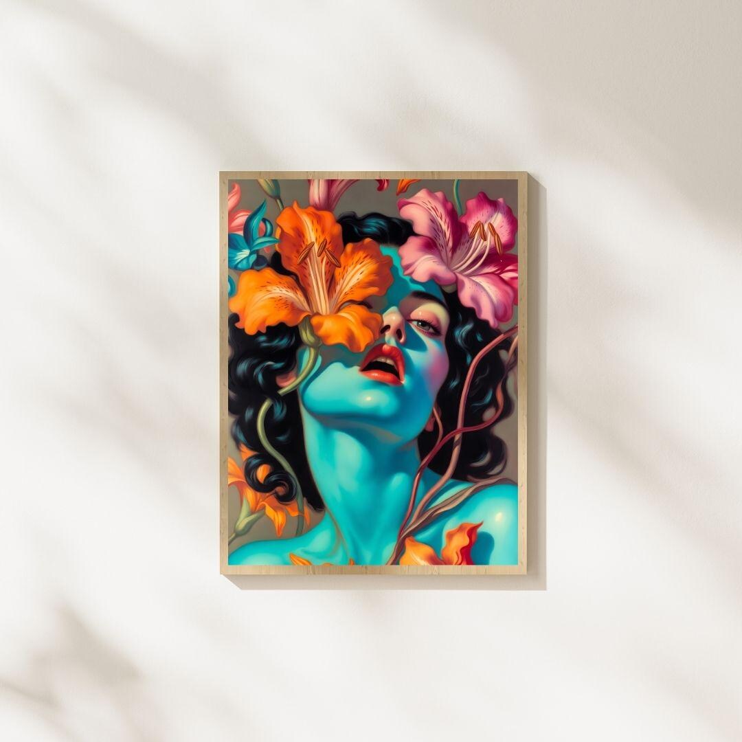 Surreal Floral Female Portrait Print Dreamy Botanical Face Art Bold ...