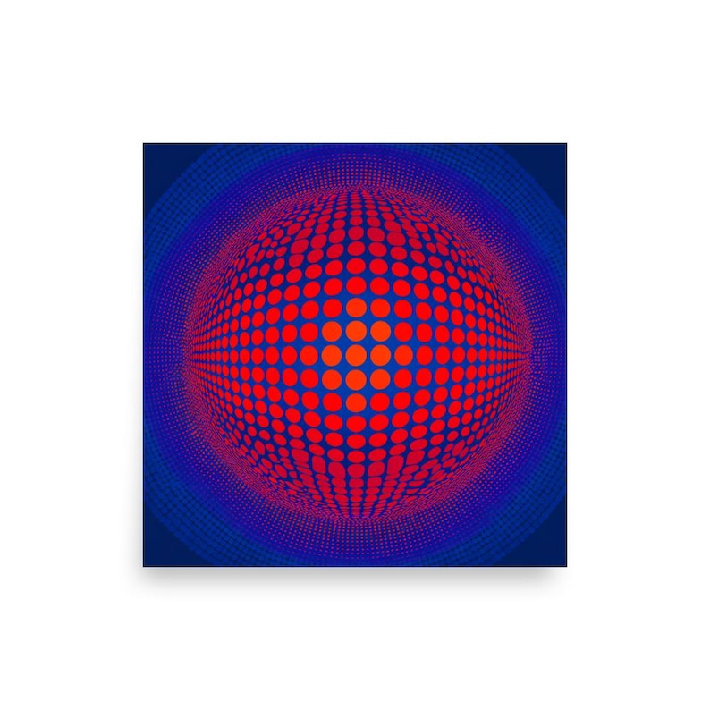 Op Art Print – Blue Red 3D Geometric Sphere Optical Illusion Wall Art