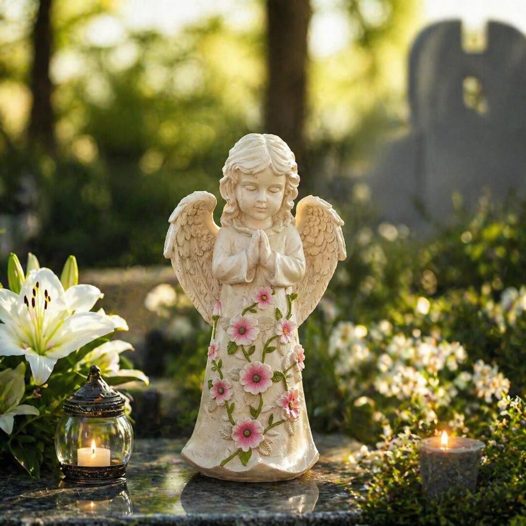 Solar Angel Statue Garden With LED Lights Outdoor Patio Decor Resin ...