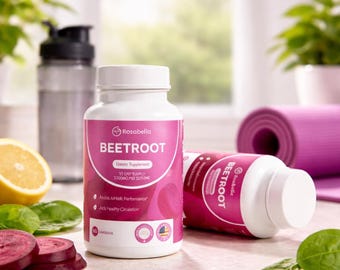 Rosabella Beet Root Capsules – 2 Bottles | Plant-Based Daily Wellness | Easy, Clean, Vegan Capsules