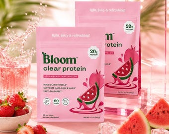 Bloom Clear Protein Strawberry Watermelon – 20g Protein, Hair/Skin/Nails Support, Digestive-Friendly