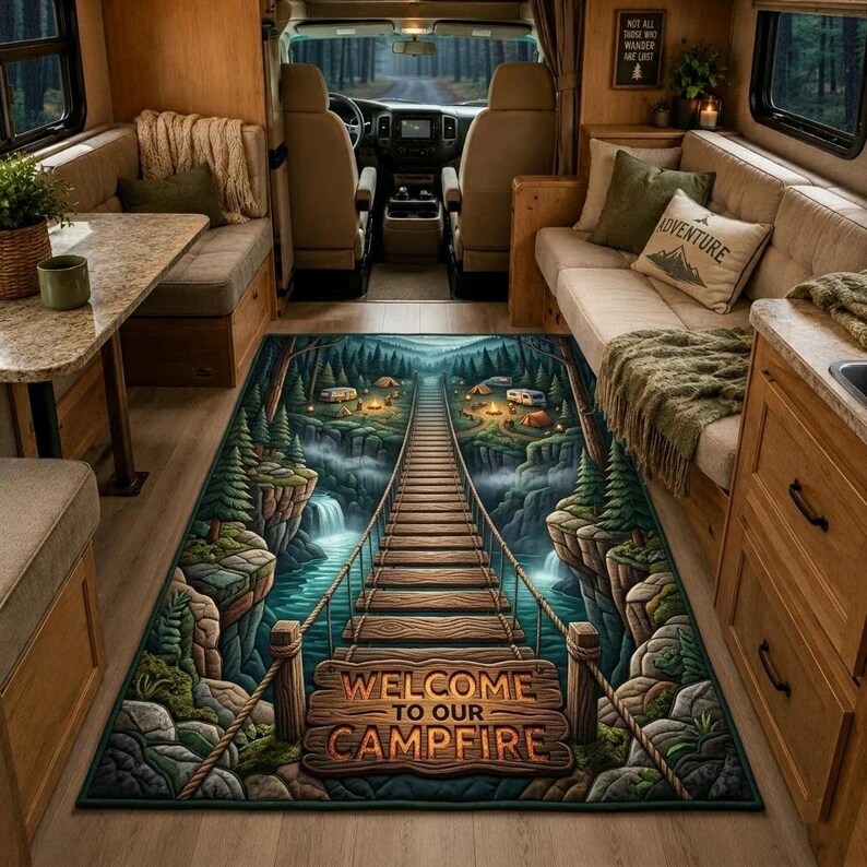 Restretch Rv Rug Welcome to Our Campfire Area Rug, Camping RV Floor Carpet, Rustic ...