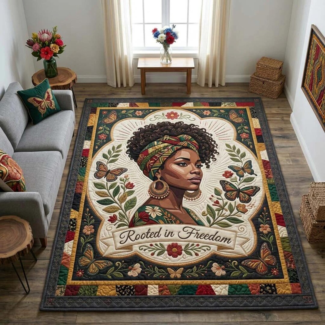 Rooted in Freedom Area Rug, Printed Black Woman Heritage Rug ...