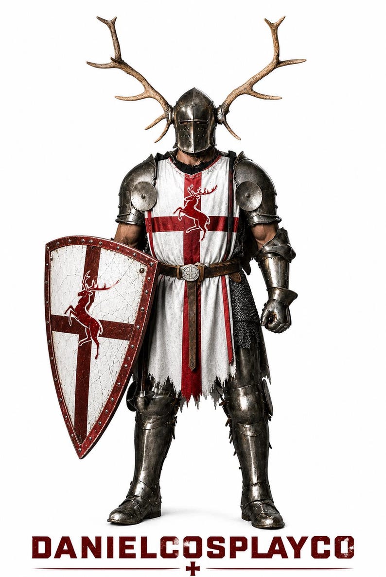 Stag Knight Crimson Stag Crusader – Antlered Knight Battle Armor - Etsy