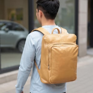 Customized Tan Leather Rucksack | Personalized Men Backpack | Saddle Tan Leather Bag | Laptop Travel Pack | Unique Gift for Him