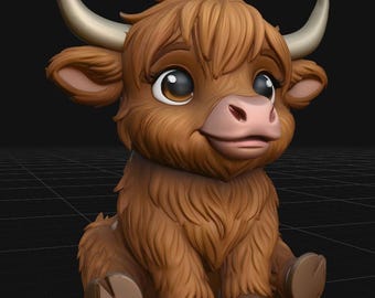 3D STL File Cute Baby Highland Cow - High Detail Digital Download for 3D Printing and Crafting