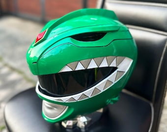 Handmade MMPR Green Ranger Cosplay Helmet - Dragon Ranger Inspired Premium Mask - Fan-Made Scale Replica for Cosplay & Display