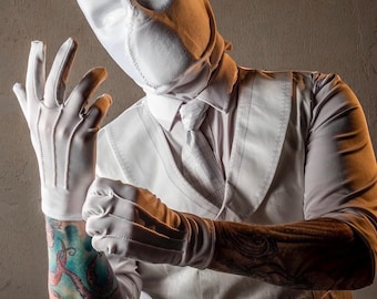 Maschera del vigilante lunare Mr. Knight "Il Cavaliere" - Oggetto di scena in resina ad alta definizione - Maschera professionale da eroe in abito bianco