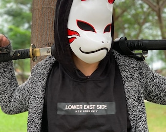 Maschera Kitsune di Elite Shadow Ops – Oggetto di scena ninja in resina dipinta a mano, fan art
