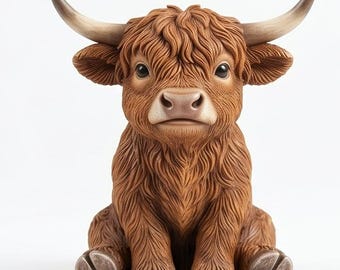 3D STL File Cute Baby Highland Cow - High Detail Digital Download for 3D Printing and Crafting