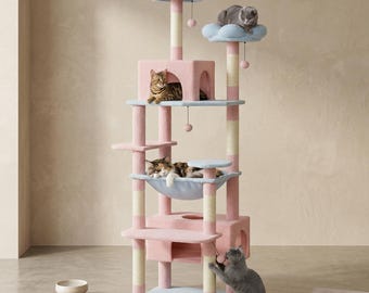 Árbol rascador extragrande para gatos de 184 cm / Torre multinivel de lujo con hamaca y postes rascadores de sisal