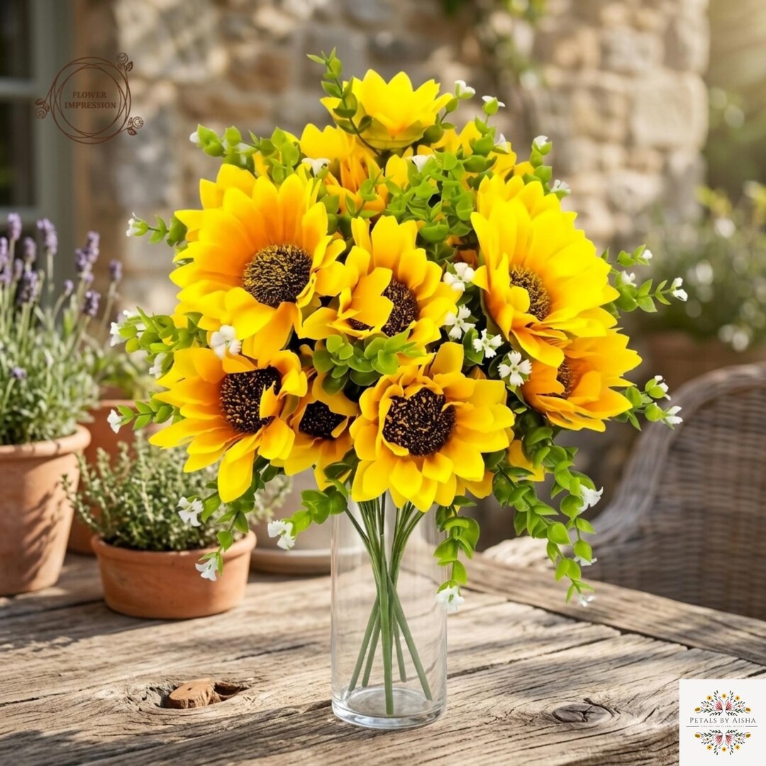 Artificial Sunflower Bouquet, Rustic Silk Floral Decor, Home Wedding ...