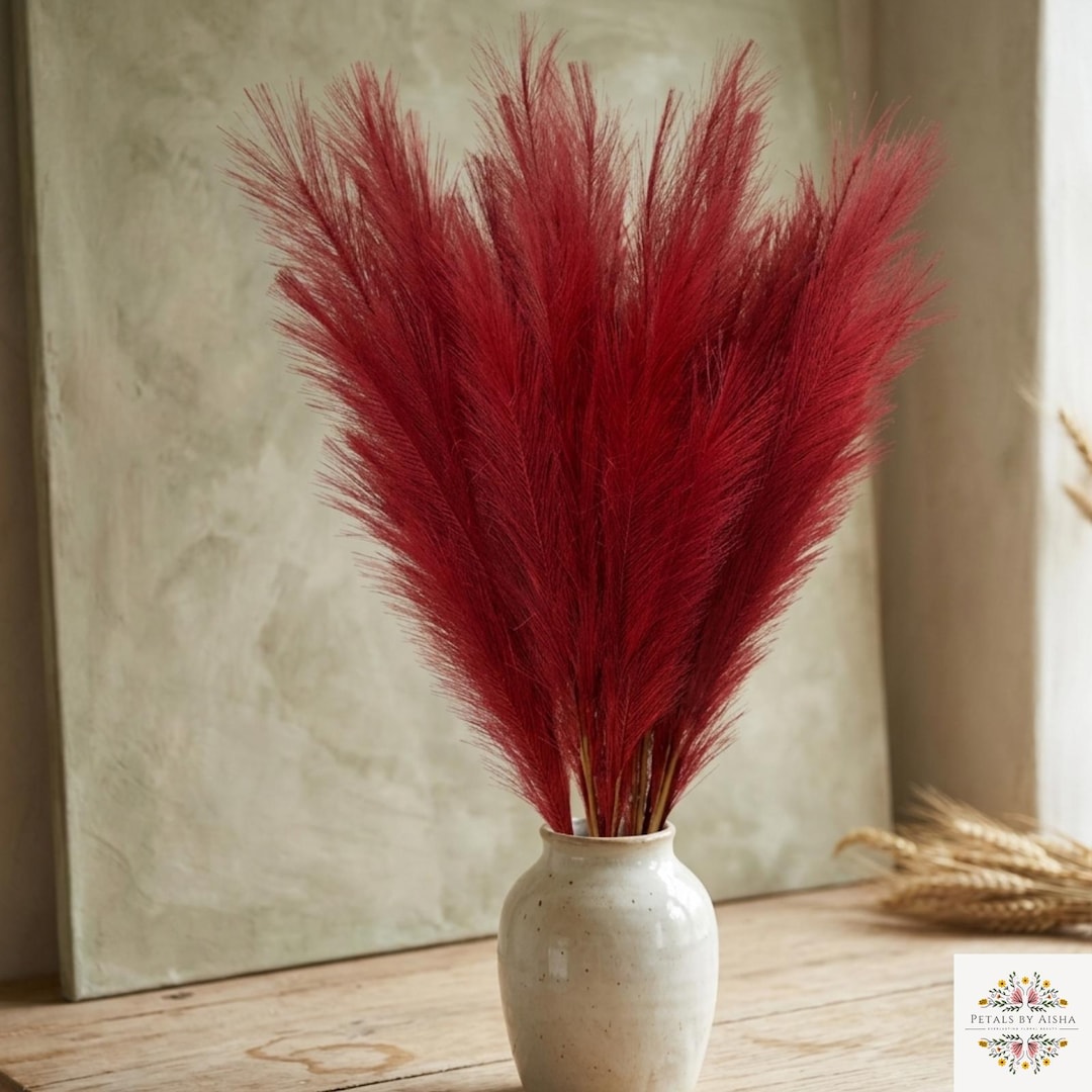 20pcs Red Artificial Reeds Bouquet, Faux Pampas Grass Stems, Tall Plush ...