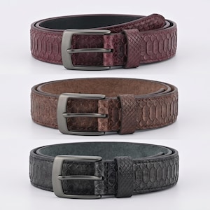 Python Geprägte Ledergürtel Herren Snakeskin Texture Exotisches Western-Kleid Handgefertigter Schlangenprint-Gürtel
